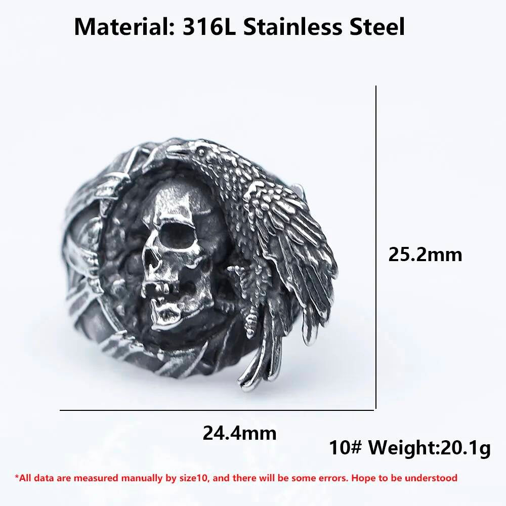 Vintage Hiphop Caarium Skull Ring – 316L Stainless Steel Punk Statement Jewelry