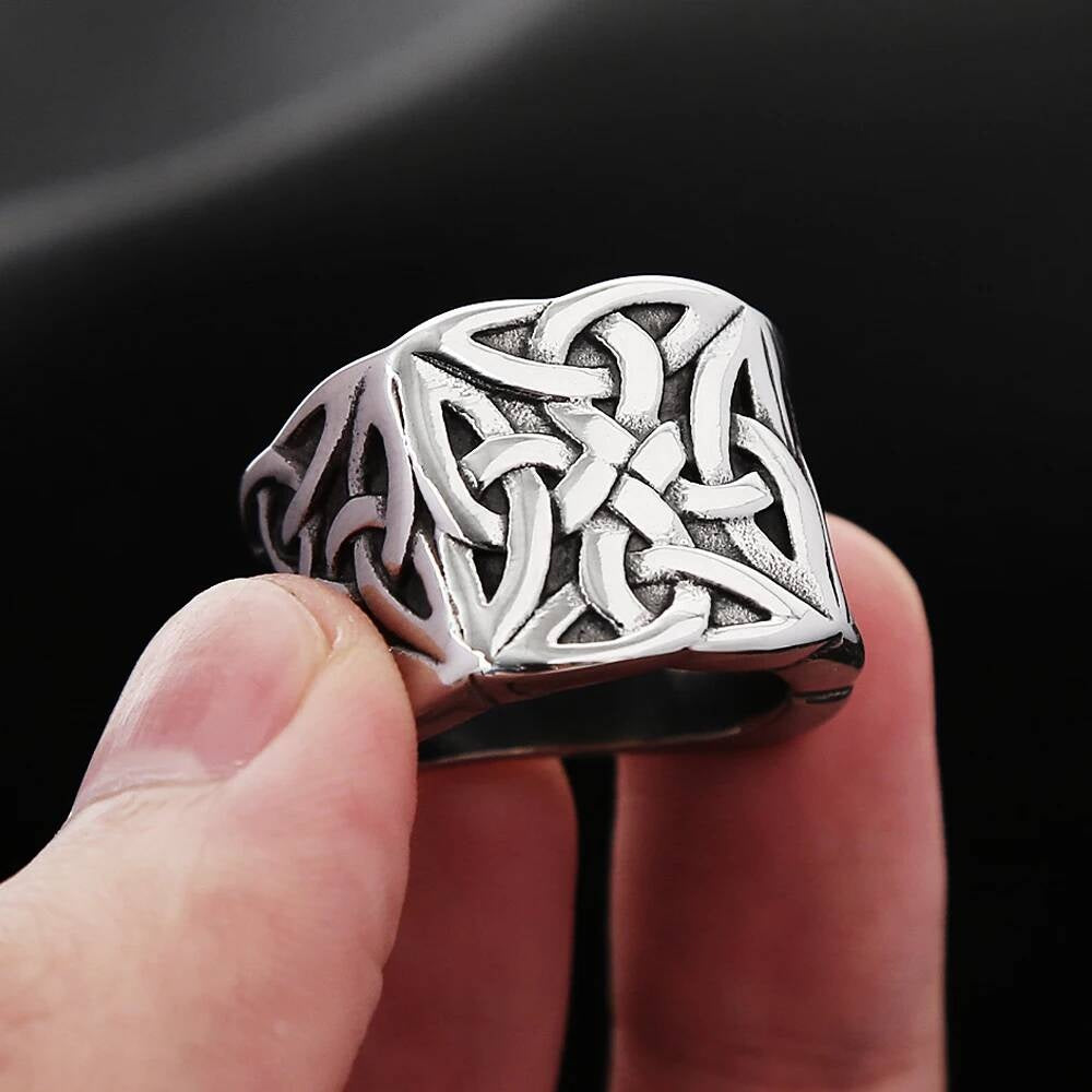 Viking Celtic Knot Ring - Stainless Steel Norse Biker Jewelry for Men & Women
