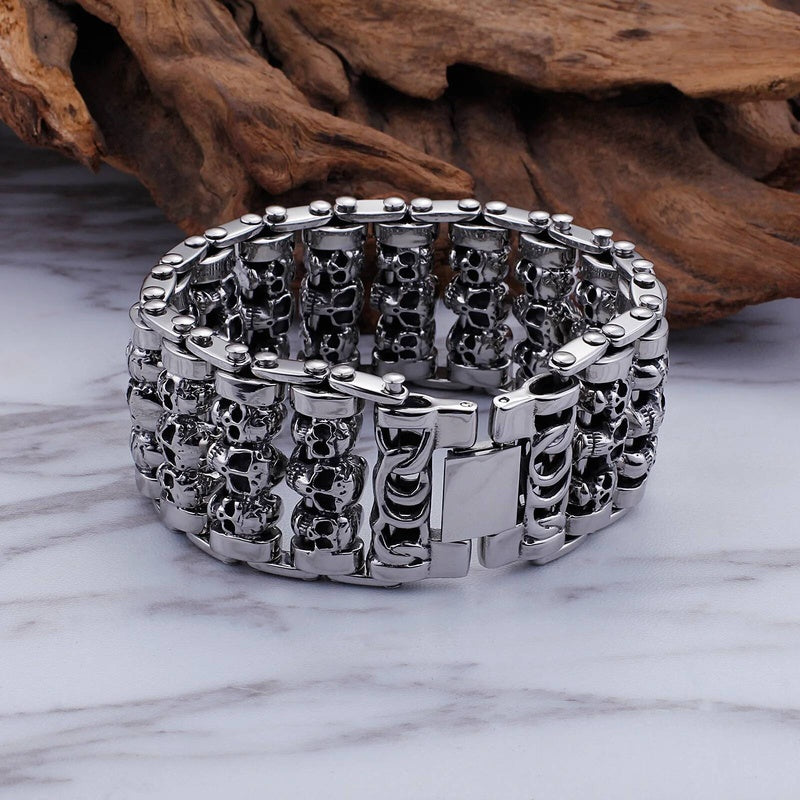 35mm Width Huge Demon Skull Bracelet Men Heavy Motor Biker Wristband