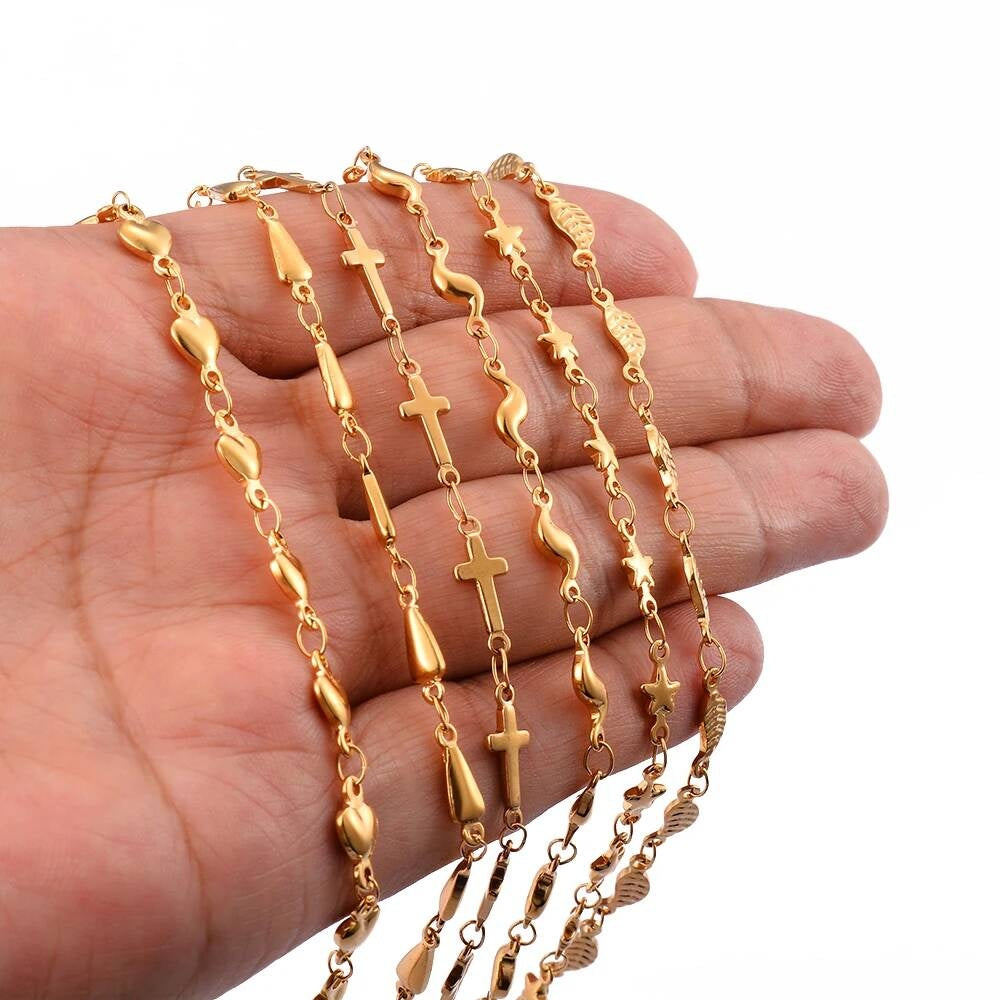 1Pc Length 18cm-100cm Stainless Steel Handmade Link Chain Necklaces For Women Heart Cross Bracelet Jewelry