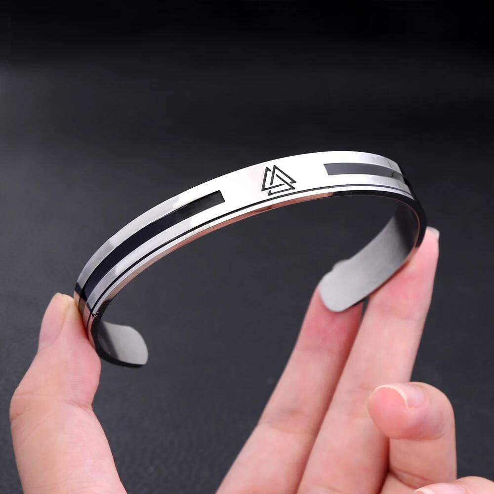 Minimalist Viking Valknut Stainless Steel Cuff Bracelet – Norse Symbol Jewelry for Men