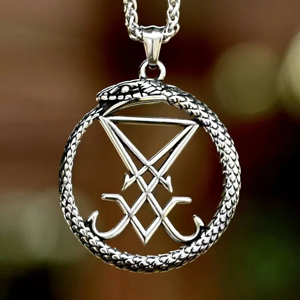 316L Stainless Steel Lucifer Snake Sigil Ring Pendant Gothic Occult Jewelry Gift