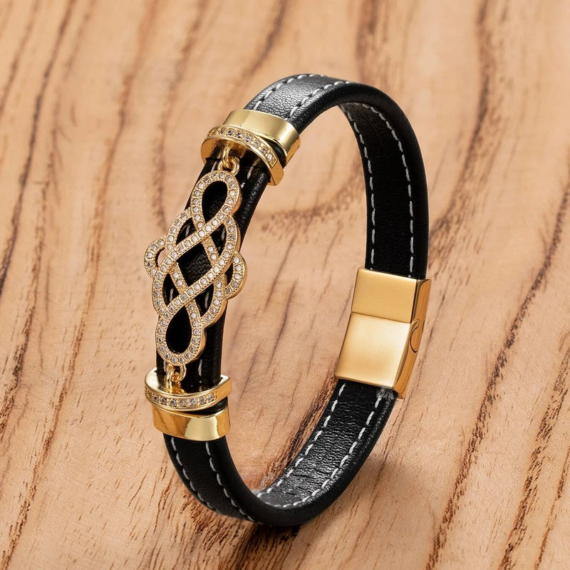 Trendy Leather Men Stainless Steel Pattern Design Braided Rope Bracelets Jewelry Fashion Gift For Him Style-I