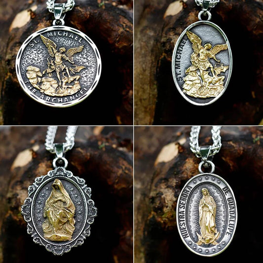 St. Michael Archangel Pendant Necklace – Two-Tone Religious Medal