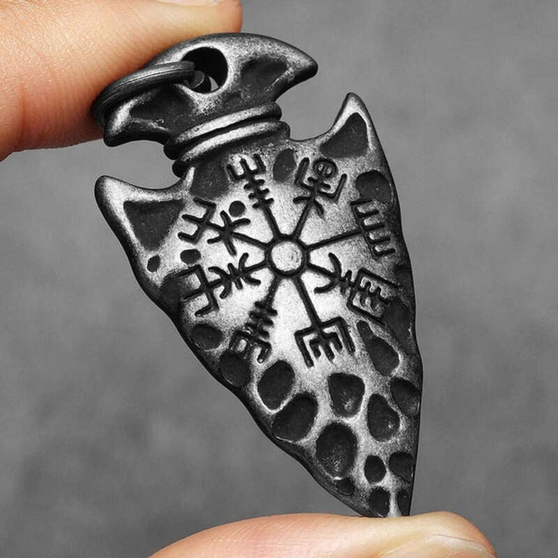 Viking Arrowhead Vegvisir Pendant Necklace – 316L Stainless Steel Norse Amulet