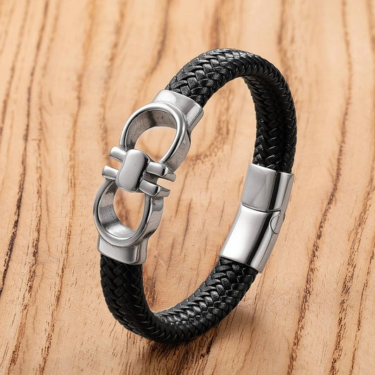 Black Braided Leather Bracelet with Green Jade Beads - Stylish Multi-Layer Magnetic Clasp Jewelry for Casual Wear and Gifts Style-C