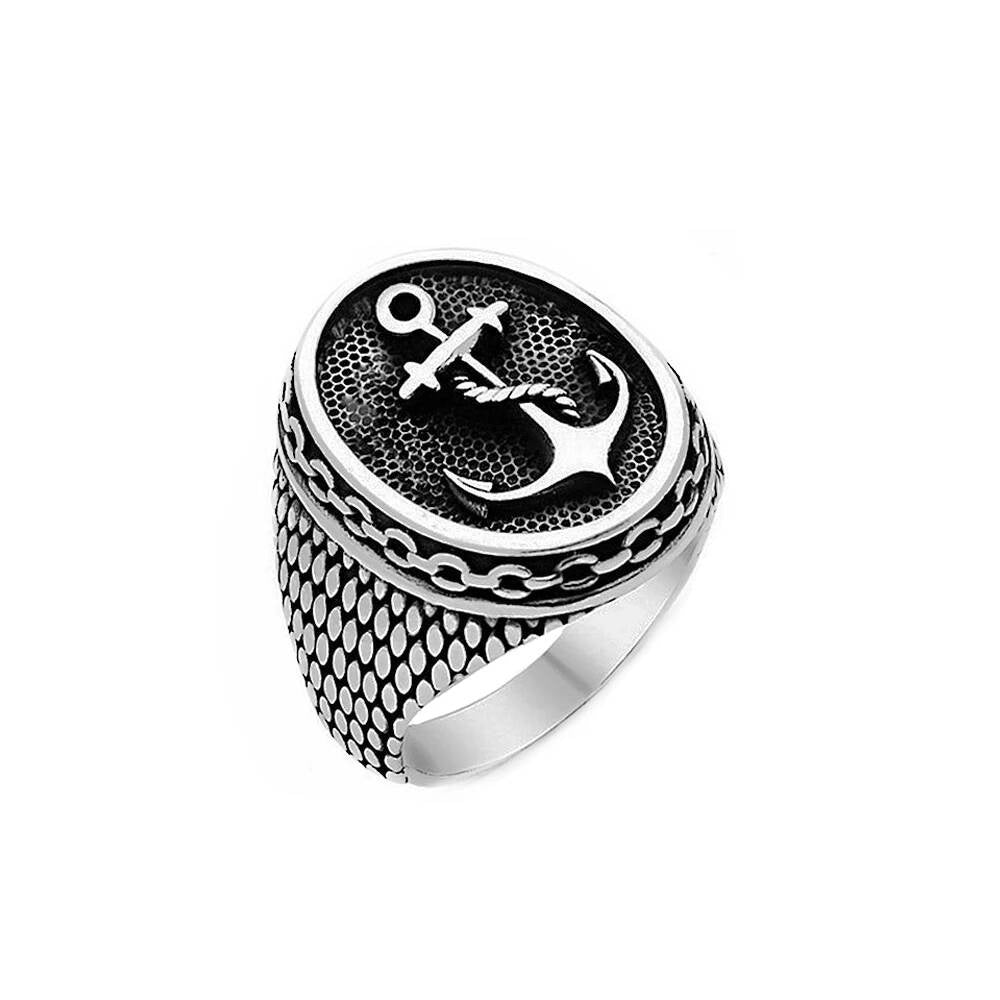 Viking Anchor Dot Ring - Stainless Steel Nautical Punk Amulet Jewelry Gift Style A