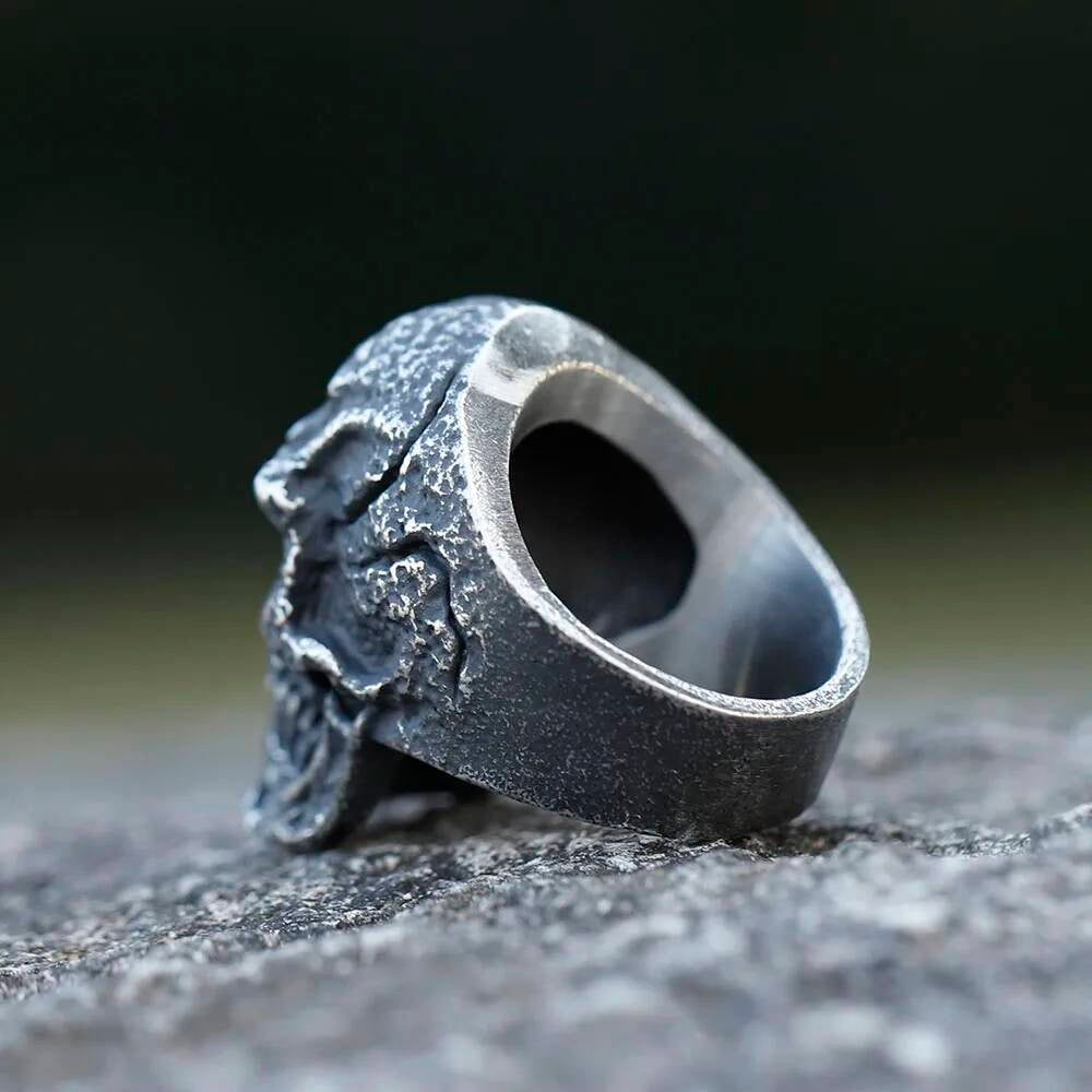 Antique Skull Ring – Rustic Stainless Steel Gothic Biker Jewelry