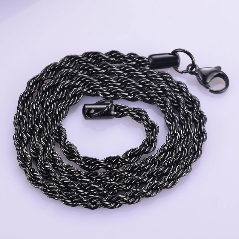 1 piece Stainless Steel Black Necklace Width 2mm/2.5mm/3mm/4mm/5mm/6mm Rope Chain Necklace/Bracelet For Men Women