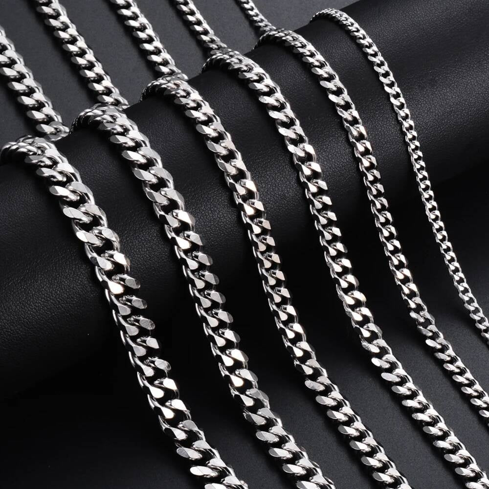 1Pc Size 3mm-9mm Miami Curb Cuban Link for Men Women Stainless Steel Mens Jewelry Hip Hop Chain