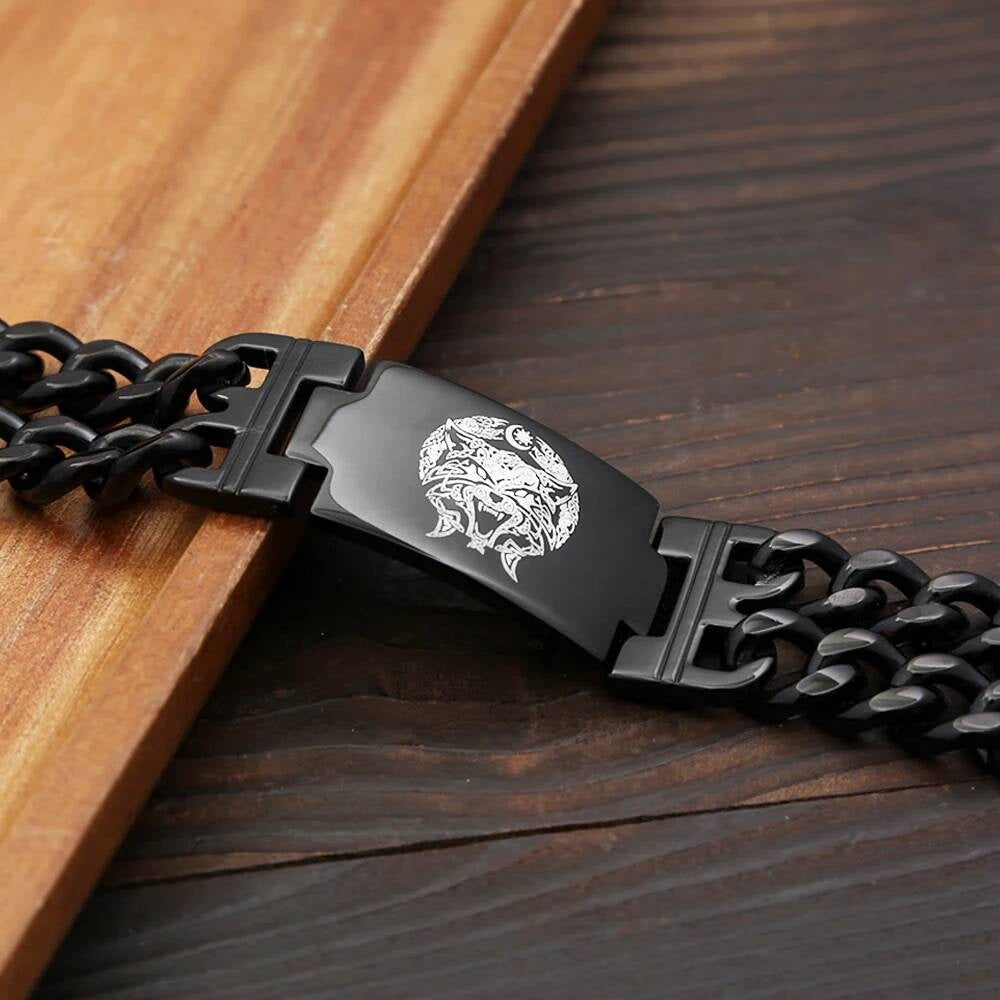 Black Stainless Steel Wolf Head Bracelet – Viking Chain