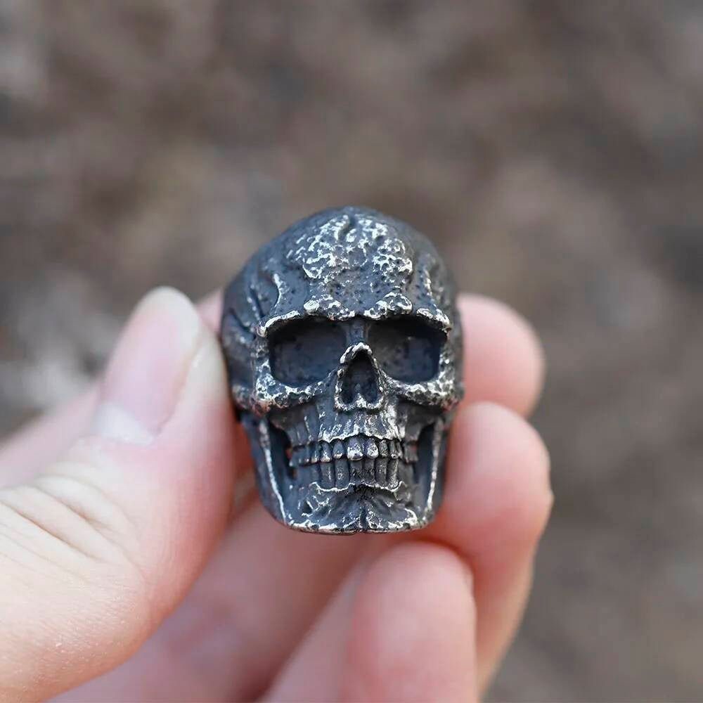 Antique Skull Ring – Rustic Stainless Steel Gothic Biker Jewelry