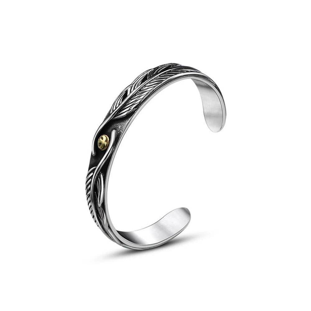 Feather Cuff Bracelet – Bohemian Style Stainless Steel Armring