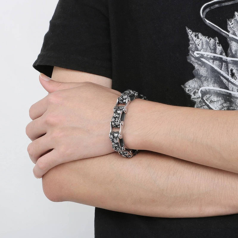 14mm Skull Ghost Head Biker Motorcycle Chain Bracelet For Men 316L Stainless Steel Punk Jewelry