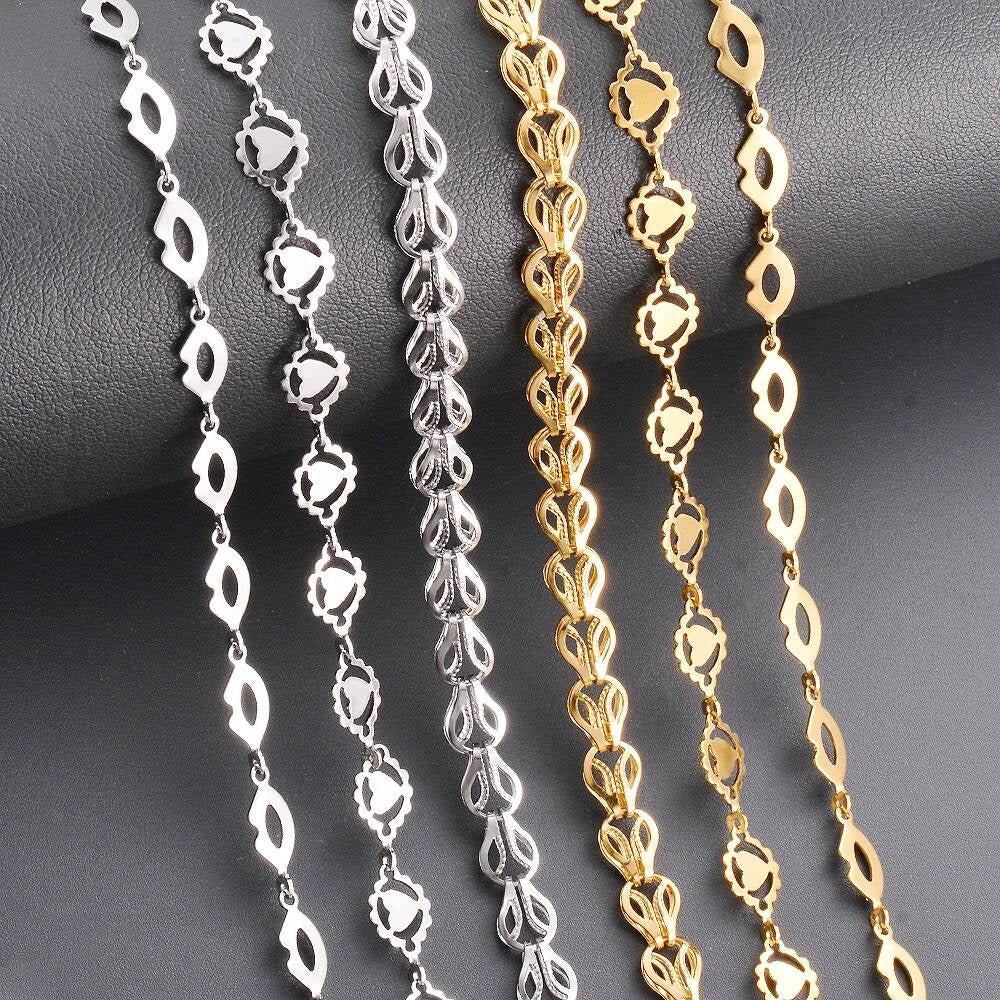 1Pc Length 21-70cm Stainless Steel Gold Color Lip Love Heart Handmade Link Chain Necklace