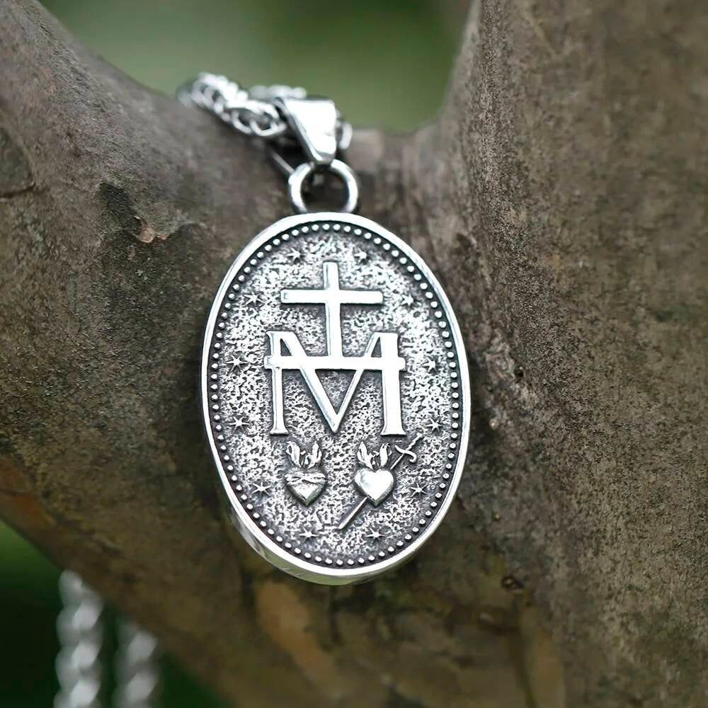 Sacred Heart of Mary Pendant Necklace - Stainless Steel Catholic Jewelry