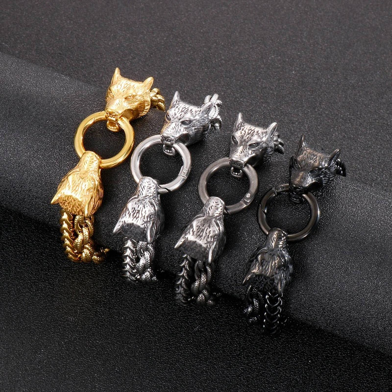 Multi-Color Wolf Bracelet Men Stainless Steel 316L Animal Head Bone Double Layer Chain Jewelry