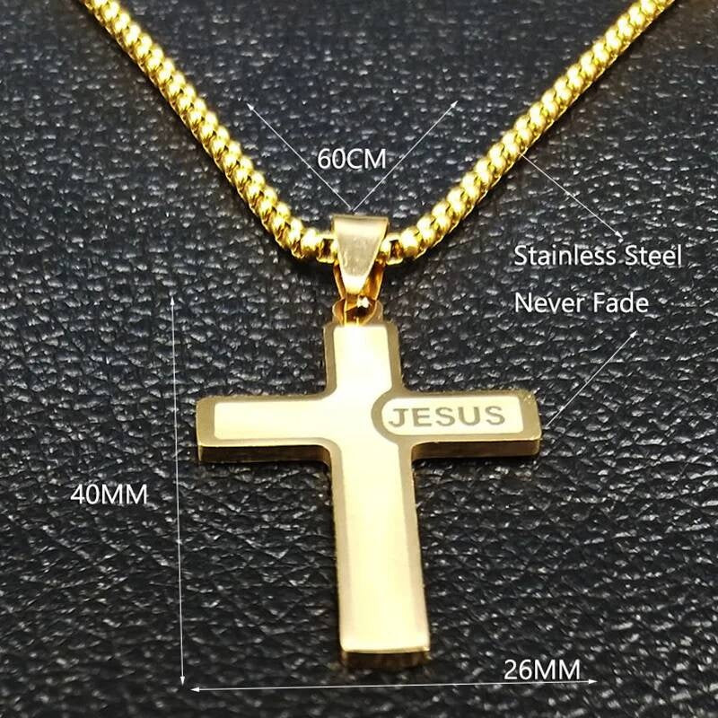 Stainless Steel Jesus Cross Pendant Necklace For Men Jewelry Accessories Black Yellow White Color