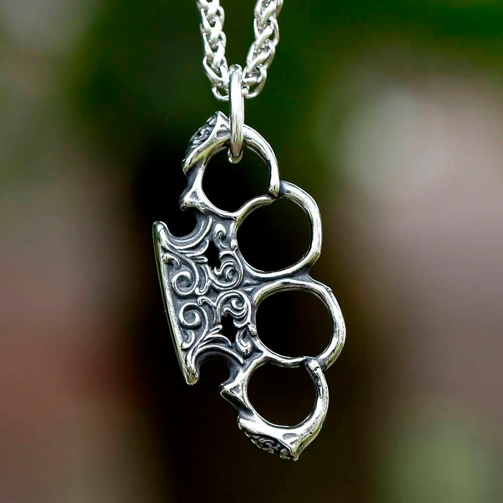 316L Stainless Steel Brass Knuckles Pendant Necklace for Men Punk Hip Hop Streetwear Jewelry Gift