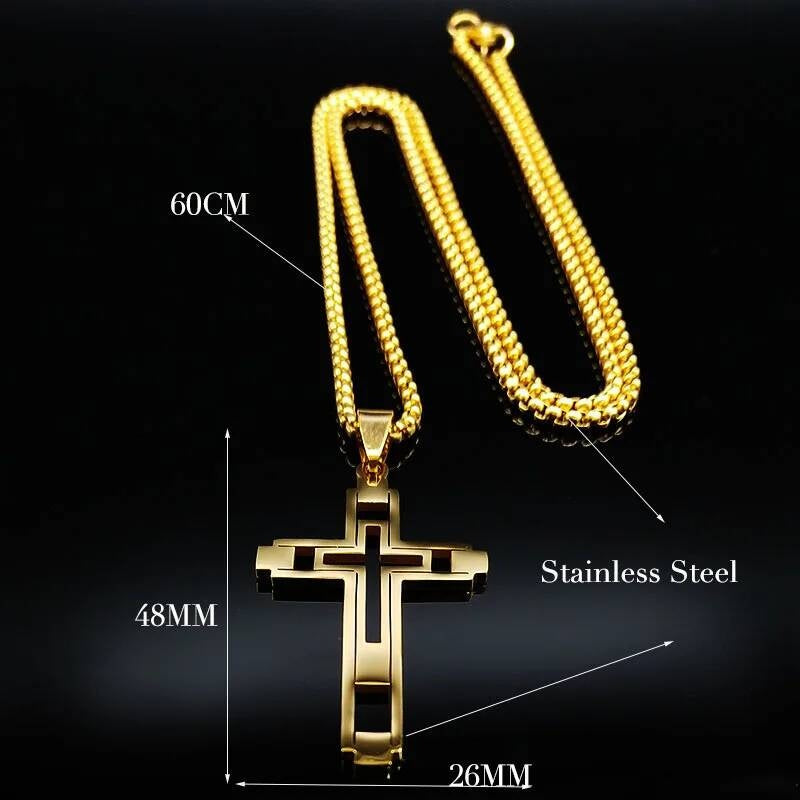Stainless Steel Hollow Cross Necklace Chain Pendant For Men Women Religion Jewelry Accessories