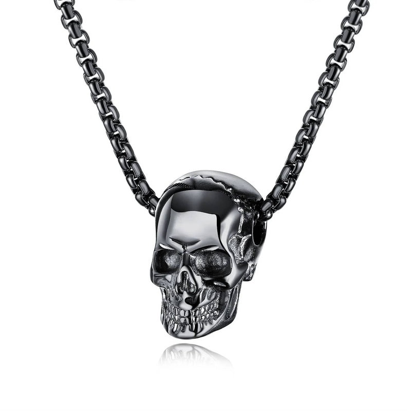 Skull Pendant Necklace – Gothic, Edgy, Stainless Steel Skull Design Black