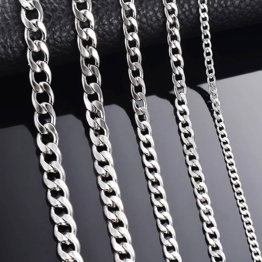 1 piece Width 3mm-9.5mm Curb Cuban Link Necklace for Men Women Basic Punk Stainless Steel Chain Chokers