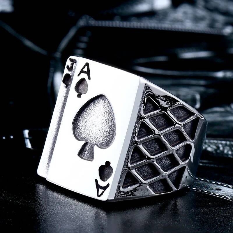Ace & Spade Ring – 316L Stainless Steel Poker-Style Statement Band