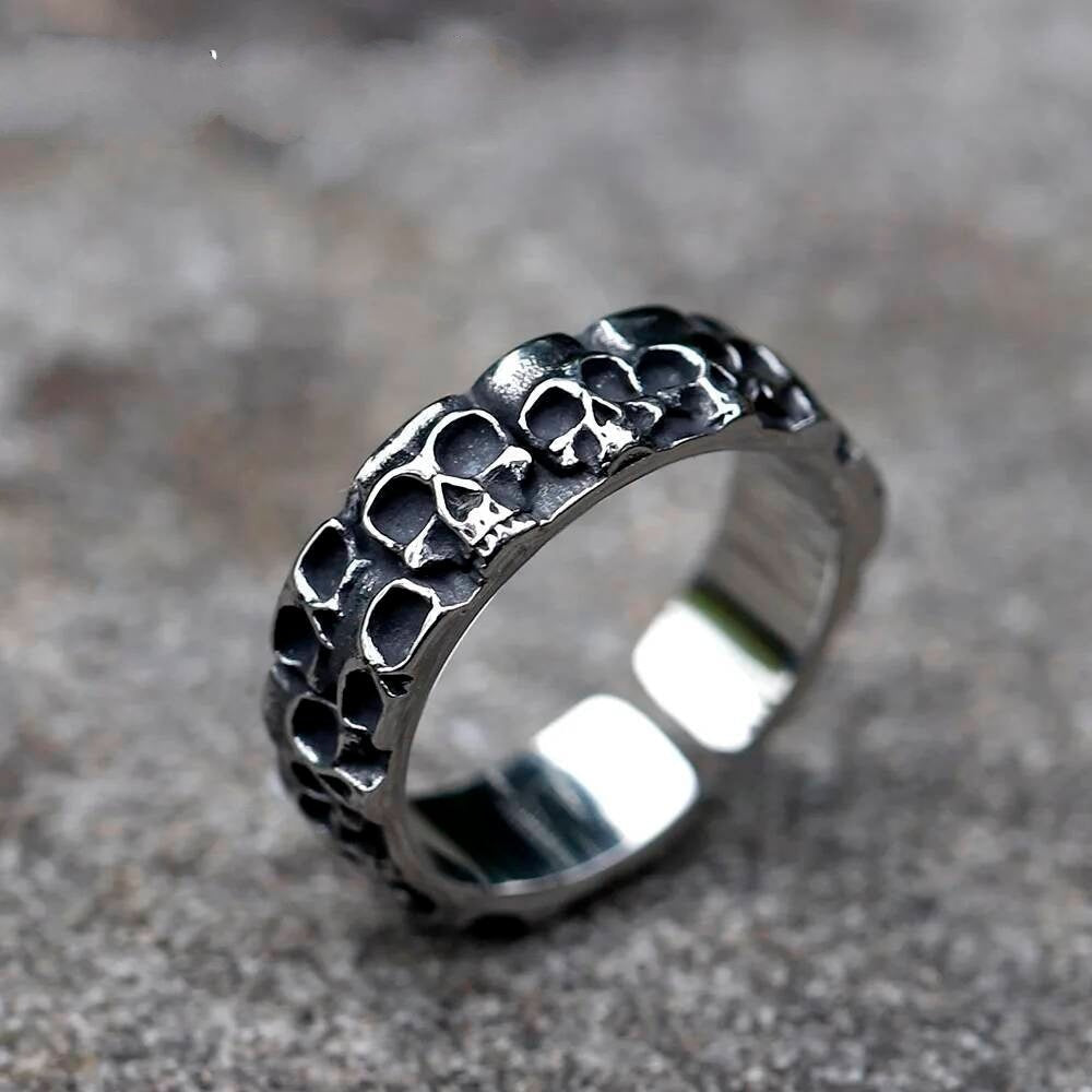 Minimalist Skull Biker Ring – 316L Stainless Steel for Edgy Teen Style As Shown