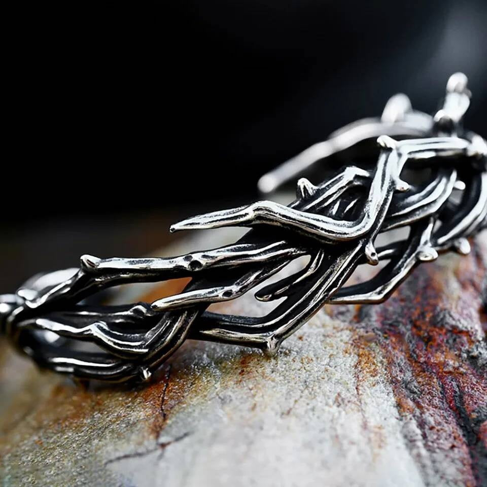 Thorn Bracelet – Gothic Punk Stainless Steel Bangle Inspired by Nature