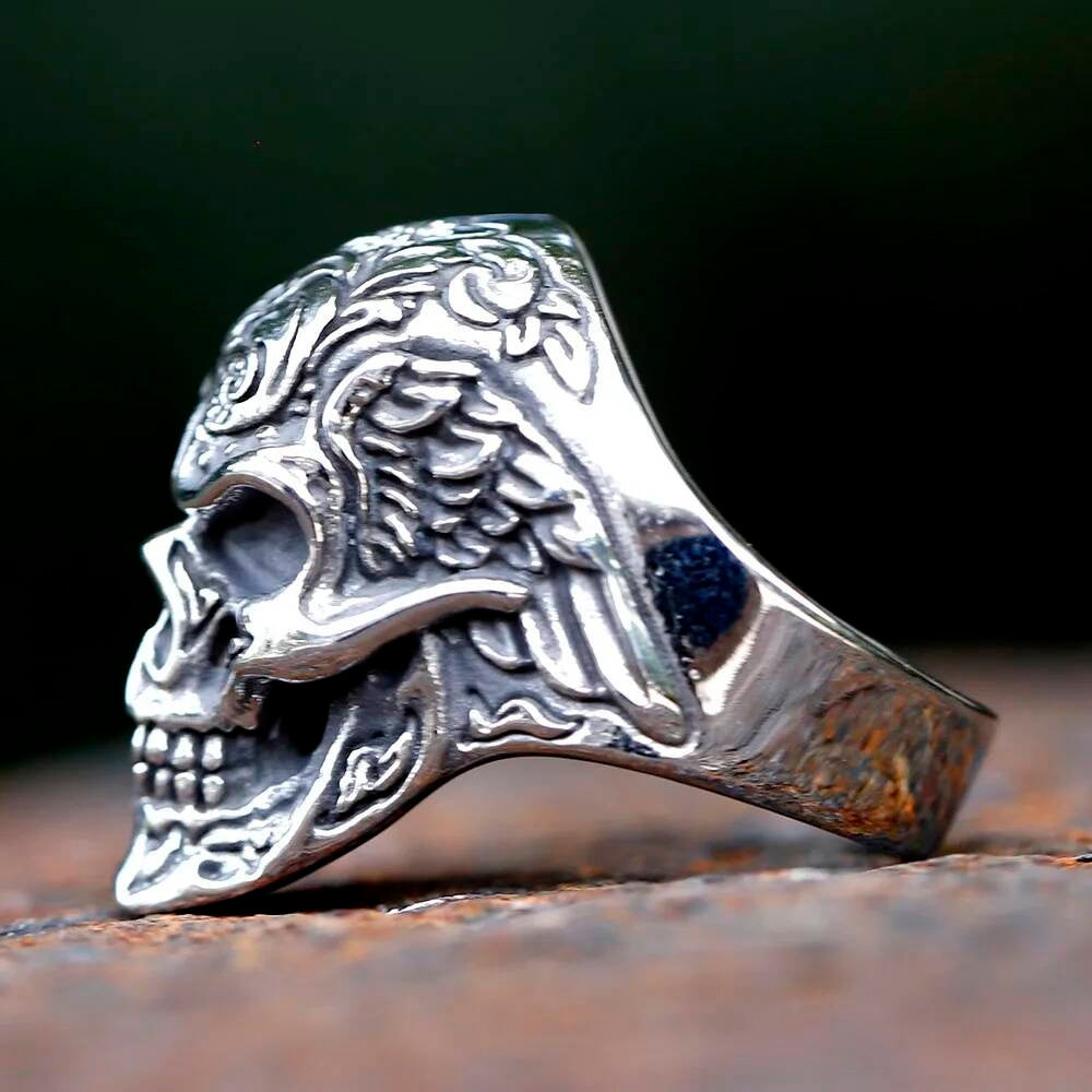 Detailed Skull Signet Ring - Stainless Steel Biker Punk Fashion Jewelry Gift