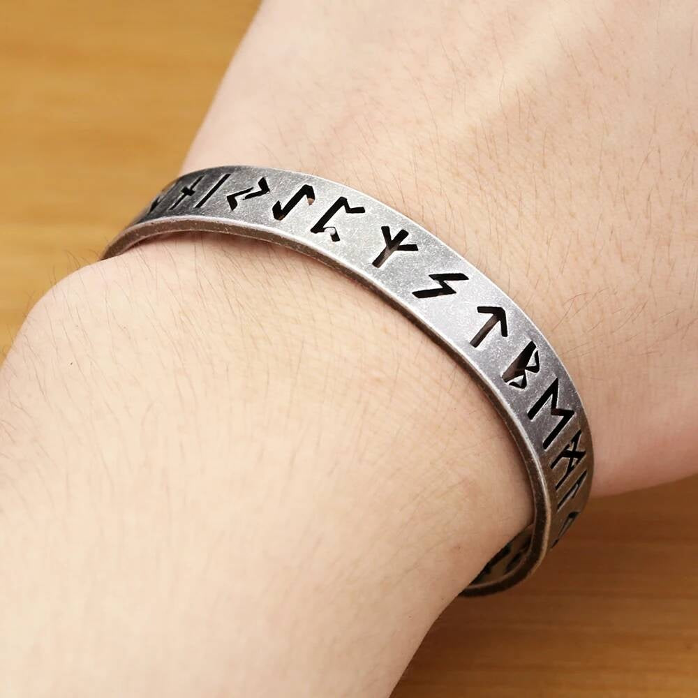 Viking Rune Stainless Steel Cuff Bracelet – Norse Mythology Jewelry for Men