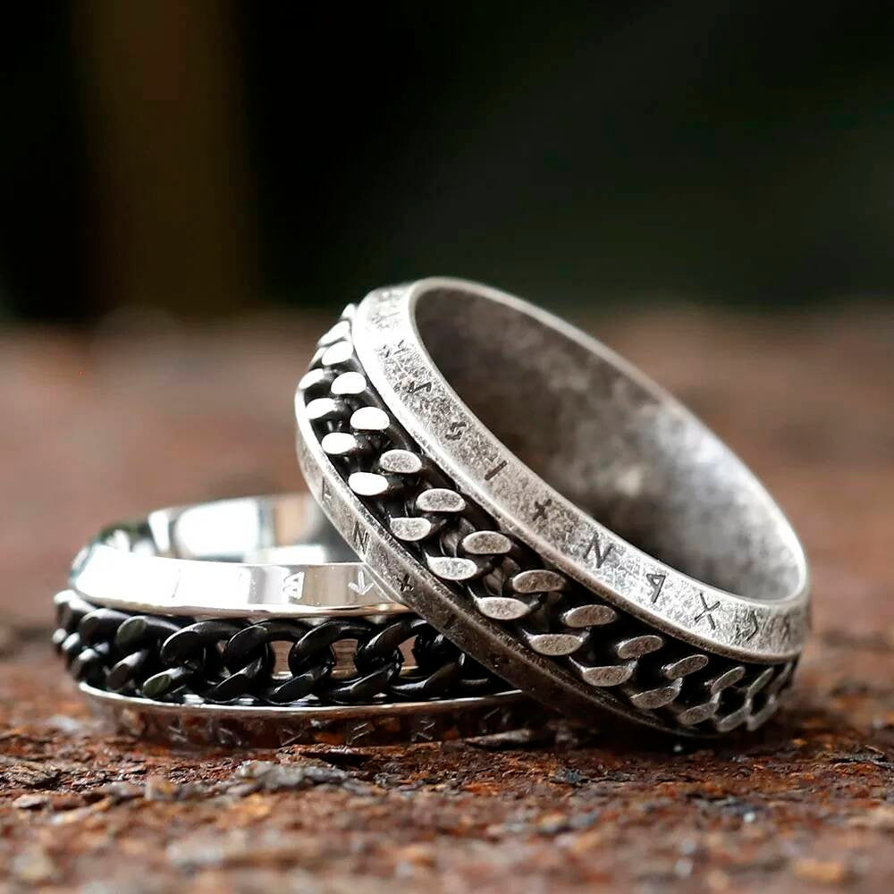 Rotating Rune Chain Ring – 8 mm Titanium Steel Viking Fidget Spinner Band