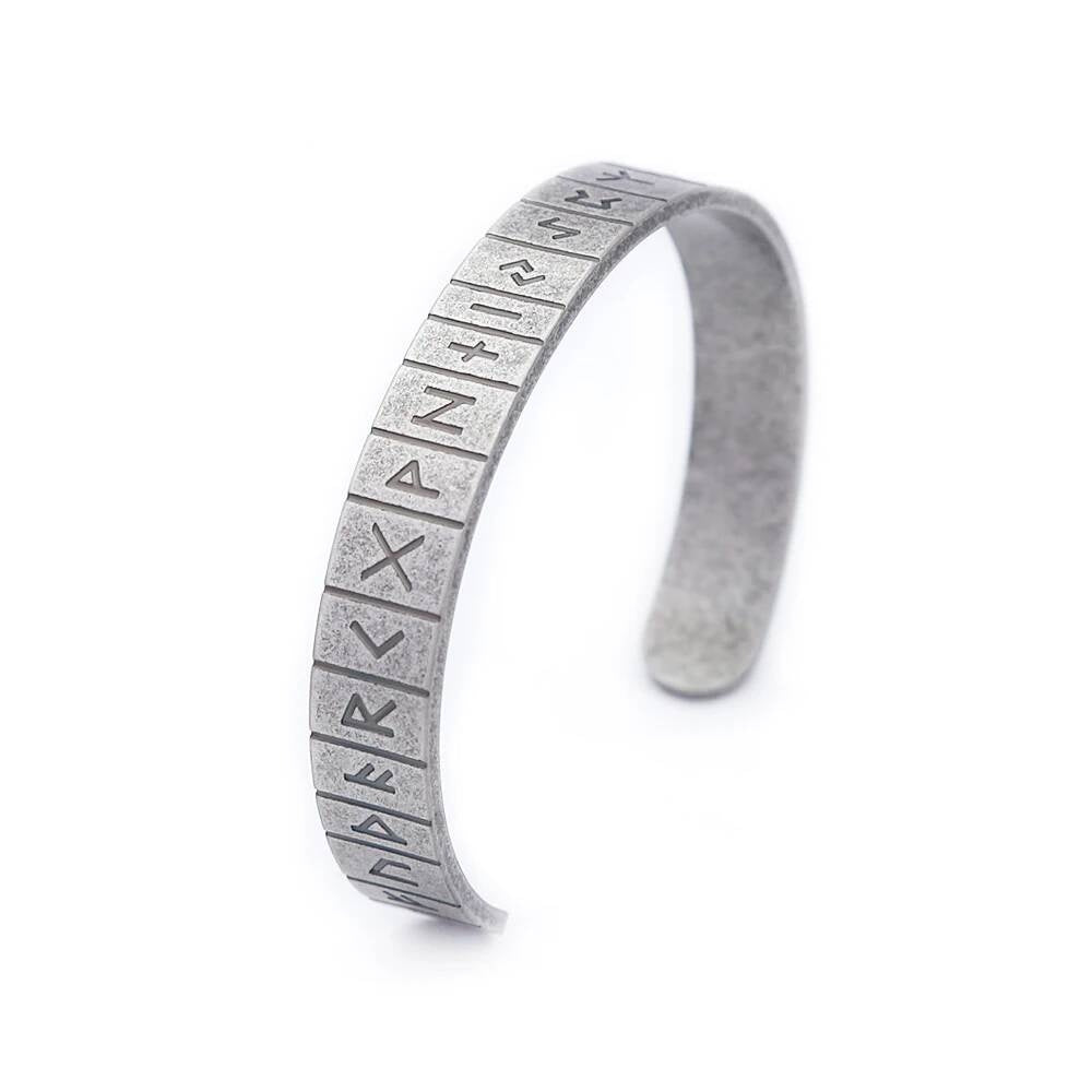 Norse Rune Bracelet – Elder Futhark Viking Stainless Steel Cuff Bangle Style A
