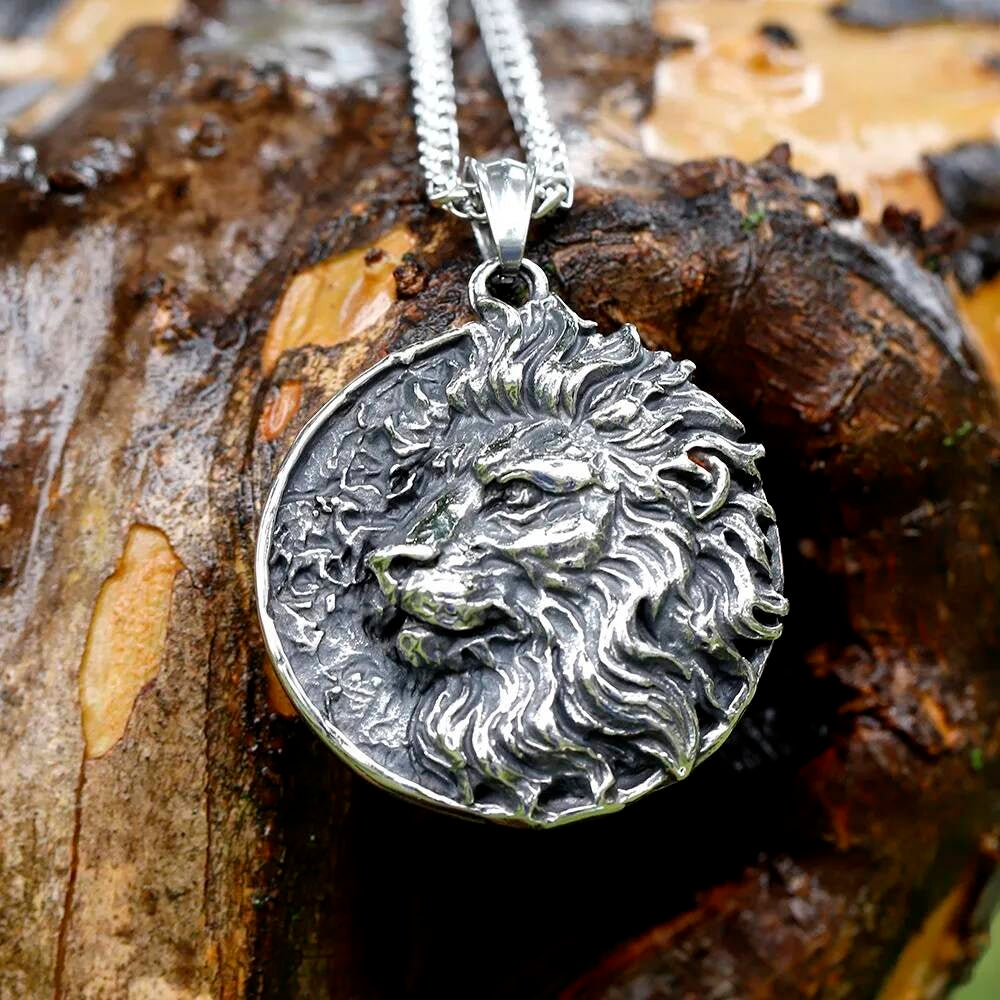 316L Stainless Steel Viking Lion Head Pendant Necklace for Men Women Nordic Mythology Jewelry Gift