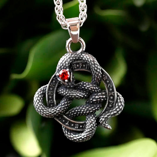 Serpent Knot Pendant Necklace with Red Gem – Mystic Protection Jewelry
