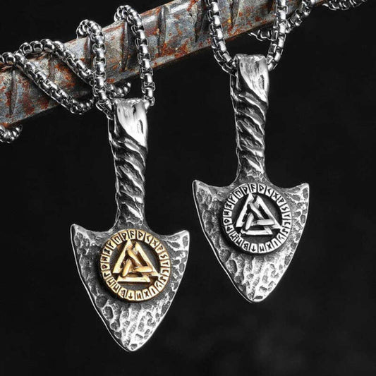 Viking Arrowhead Valknut Pendant Necklace – 316L Stainless Steel Rune Amulet