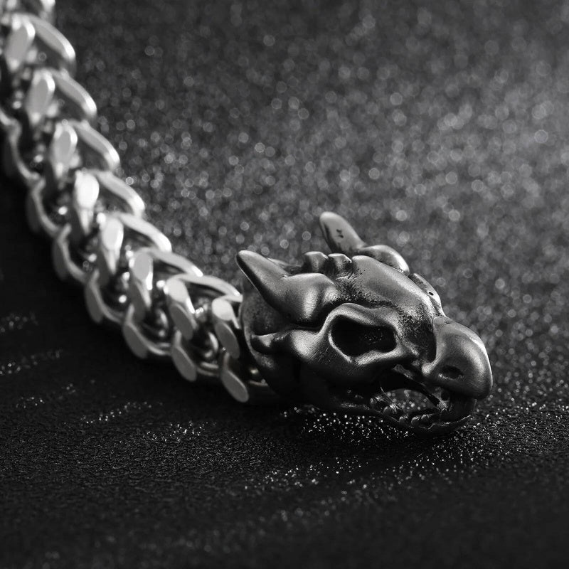 8mm Dinosaur Skull Bone Bracelet Men Stainless Steel Fashion Mesh Chain Jewelry
