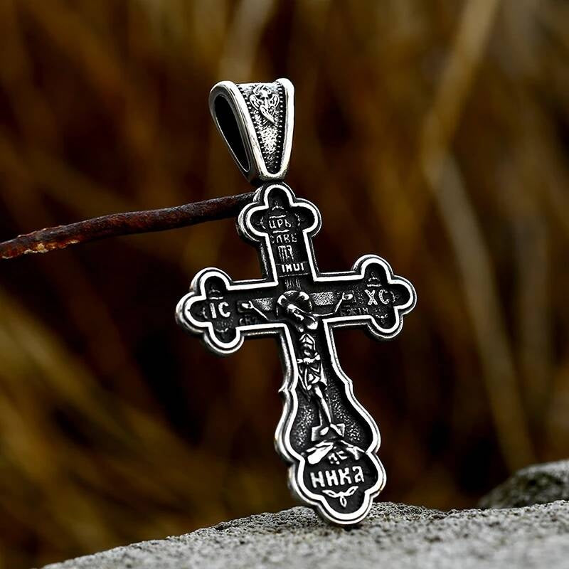 Men's 316L Stainless Steel Jesus Cross Pendant Necklace Religious Punk Jewelry LP-668-steel CN