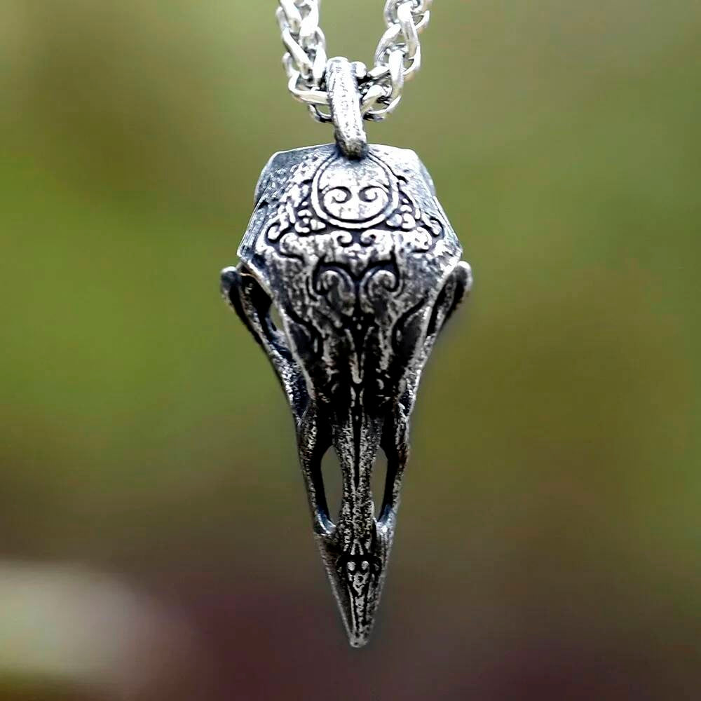 Bird Skull Pendant Necklace, Silver Gothic Jewelry with Intricate Detailing