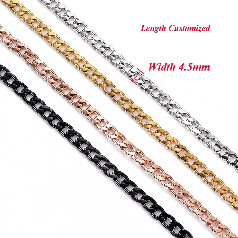 1 piece Width 3/4.5mm Flat Curb Chain Stainless Steel Necklace 3 Colors