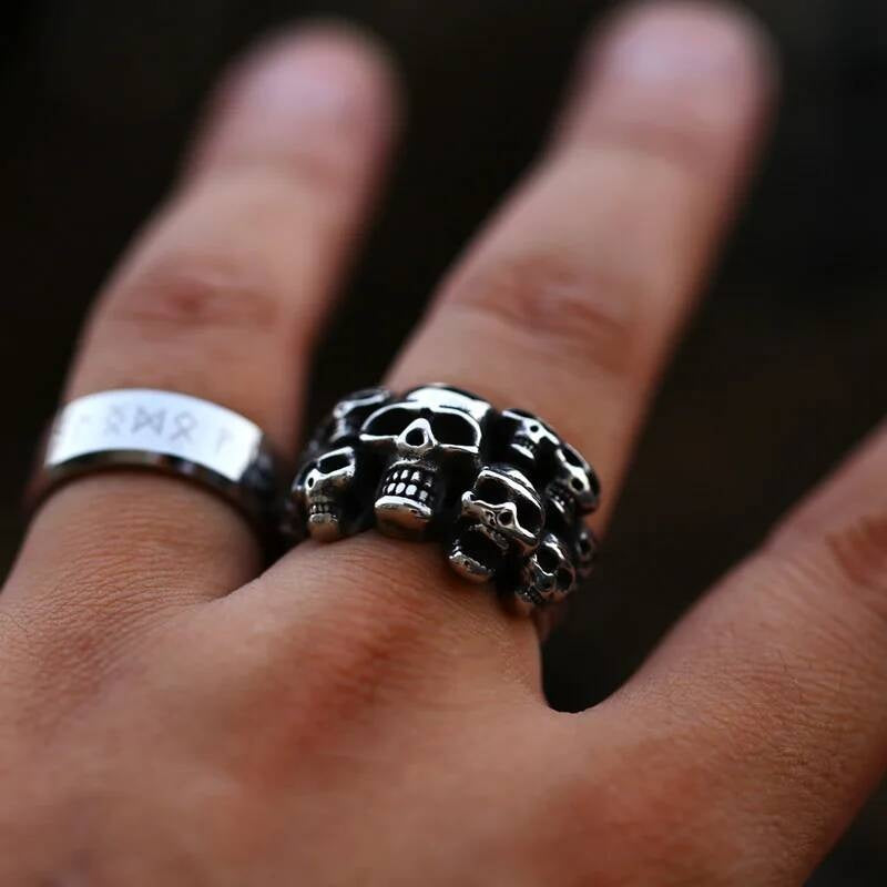 Multi-Skull Biker Ring - Stainless Steel Gothic Punk Statement Jewelry