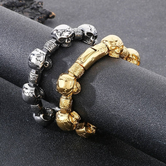 Stainless Steel 316L Skull Bone Charm Bracelet Men Punk Jewelry
