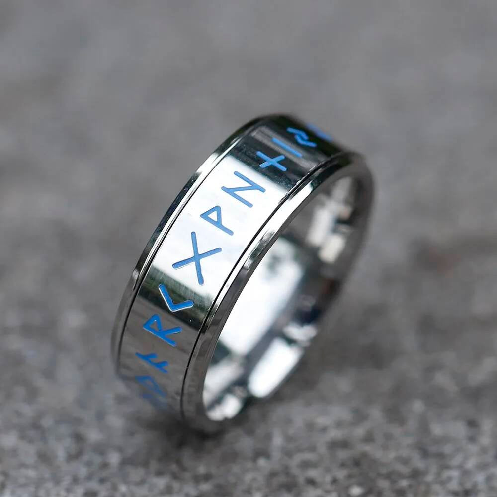 Rotatable Viking Rune Ring – 316L Stainless Steel Multicolor Amulet Band steel