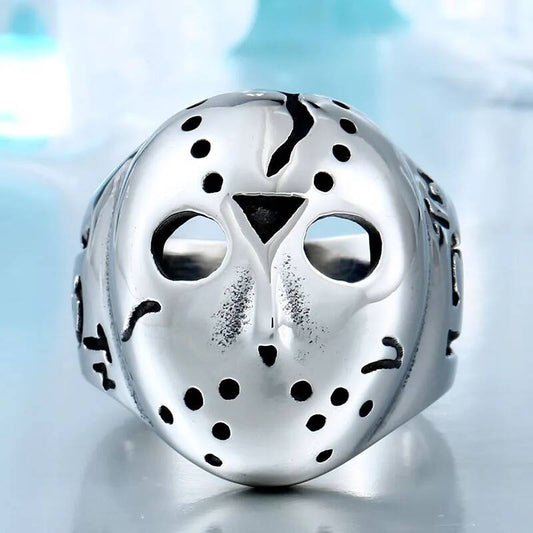 Hockey Mask Ring – Gothic Stainless Steel Punk Horror Biker Jewelry