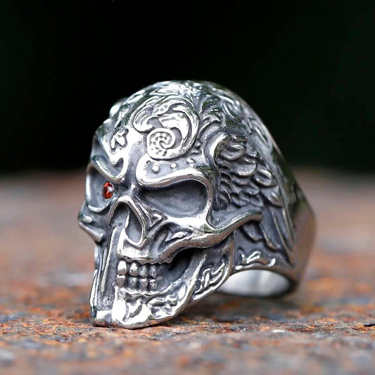 Detailed Skull Signet Ring - Stainless Steel Biker Punk Fashion Jewelry Gift