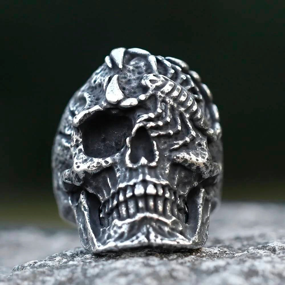 Spider Skull Ring - Heavy Stainless Steel Gothic Demon Punk Jewelry