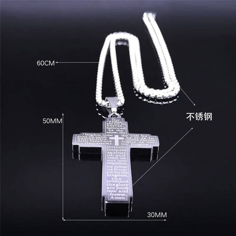 316L Stainless Steel Cross Necklace Men For Jesus Chain Pendant Protect Jewelry Religion Accessories Male