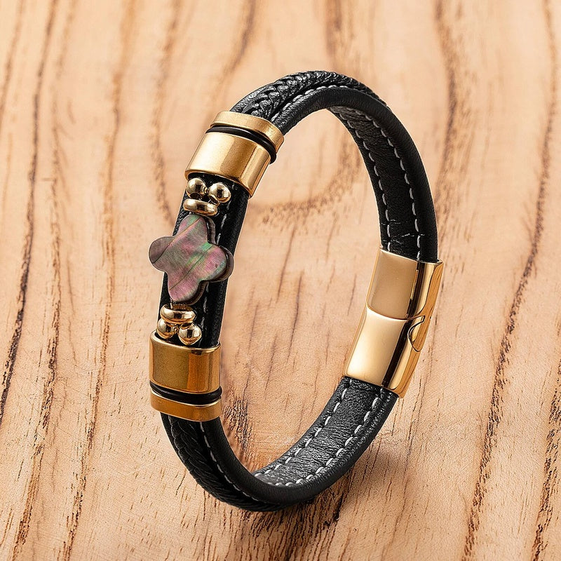 Black Braided Leather Bracelet with Green Jade Beads - Stylish Multi-Layer Magnetic Clasp Jewelry for Casual Wear and Gifts Style-A