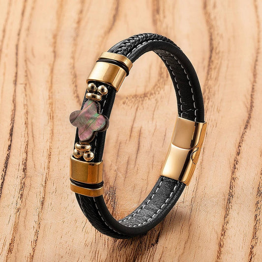 Black Braided Leather Bracelet with Green Jade Beads - Stylish Multi-Layer Magnetic Clasp Jewelry for Casual Wear and Gifts Style-A