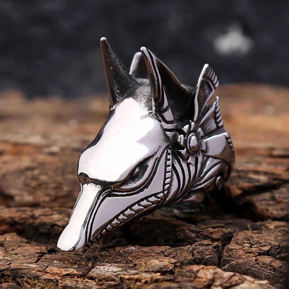 Anubis Guardian Ring – 316L Stainless Steel Gothic Biker Amulet Band